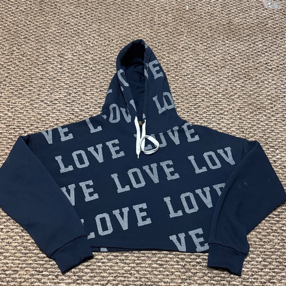 B Free Dark Blue crop Hoodie love